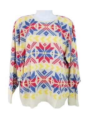 Vintage Design Nordic Snowflake Ski Sweater in Cream/Multi